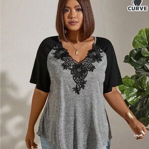 Raglan gray and black top 3X